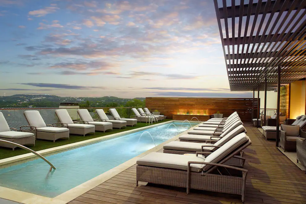 A spa hotel pool on the hotel roof on the Omni Barton Creek Resort Spa