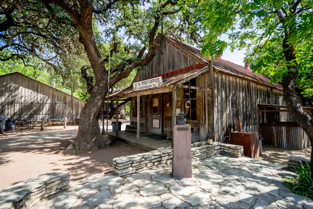 Wooden post office that contains a general store, gift shop and bar in Luckenbach