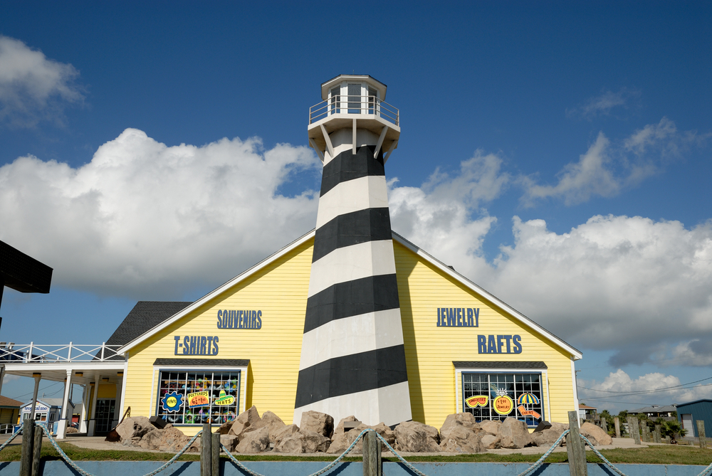 Exterior of the lighthouse shop exterior in Port Aransas, one of the small towns in Texas