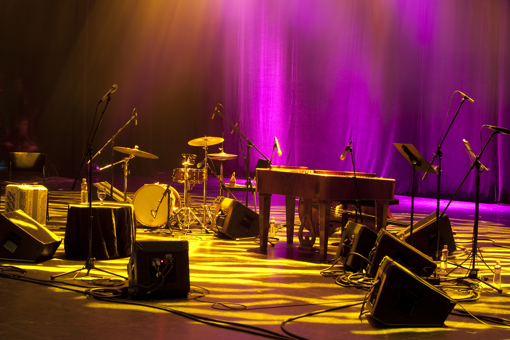 Empty stage with musical instruments
