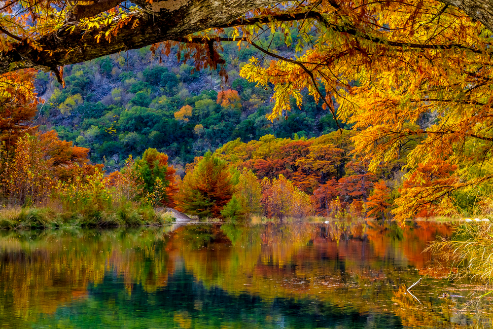 stunning fall foliage in Texas at garner state park