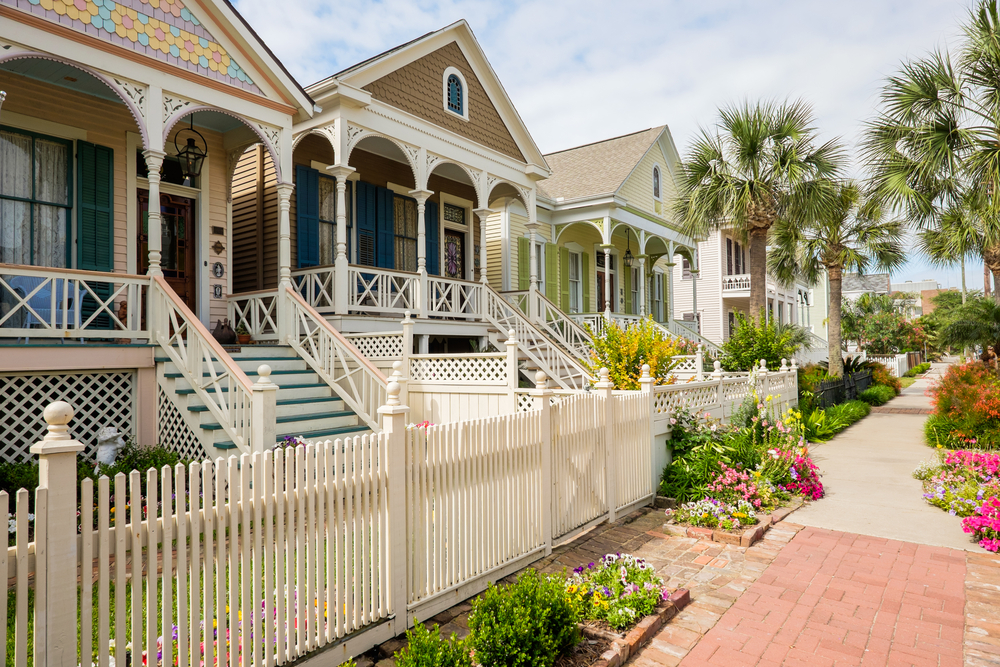 A row of beautiful multi colored Victorian Houses