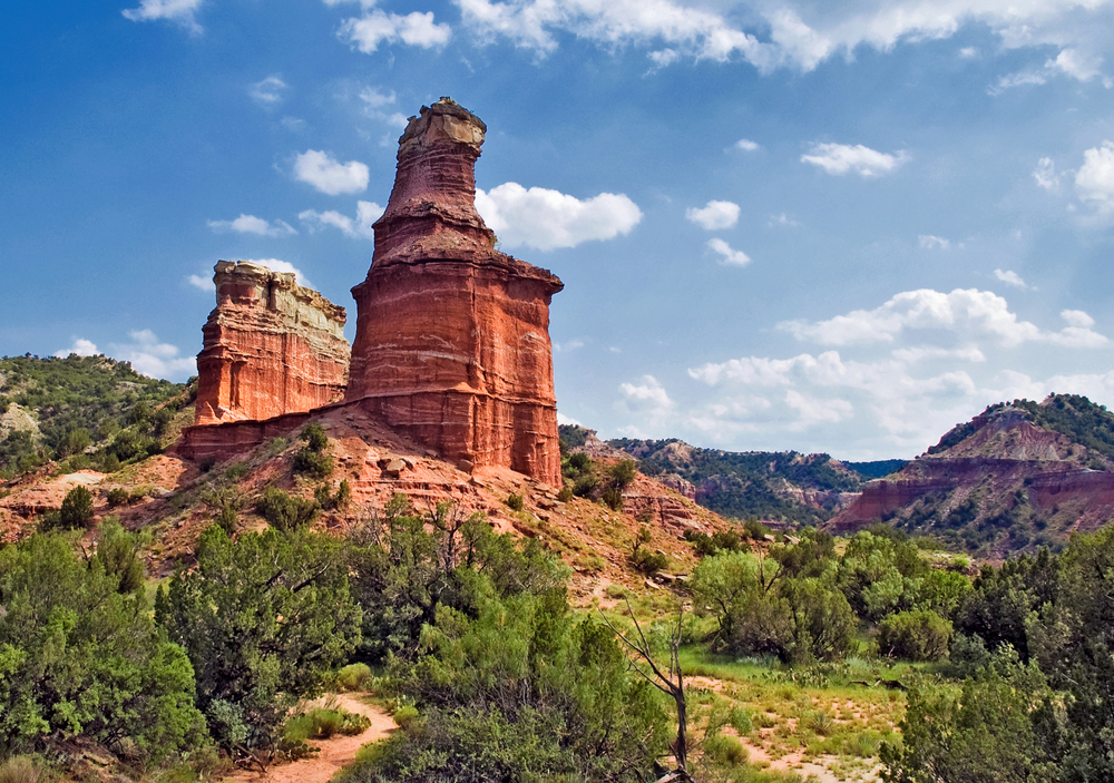 the Lighthouse rock formation at Palo Duro Canyon State Park, one of the best state parks for hiking in Texas