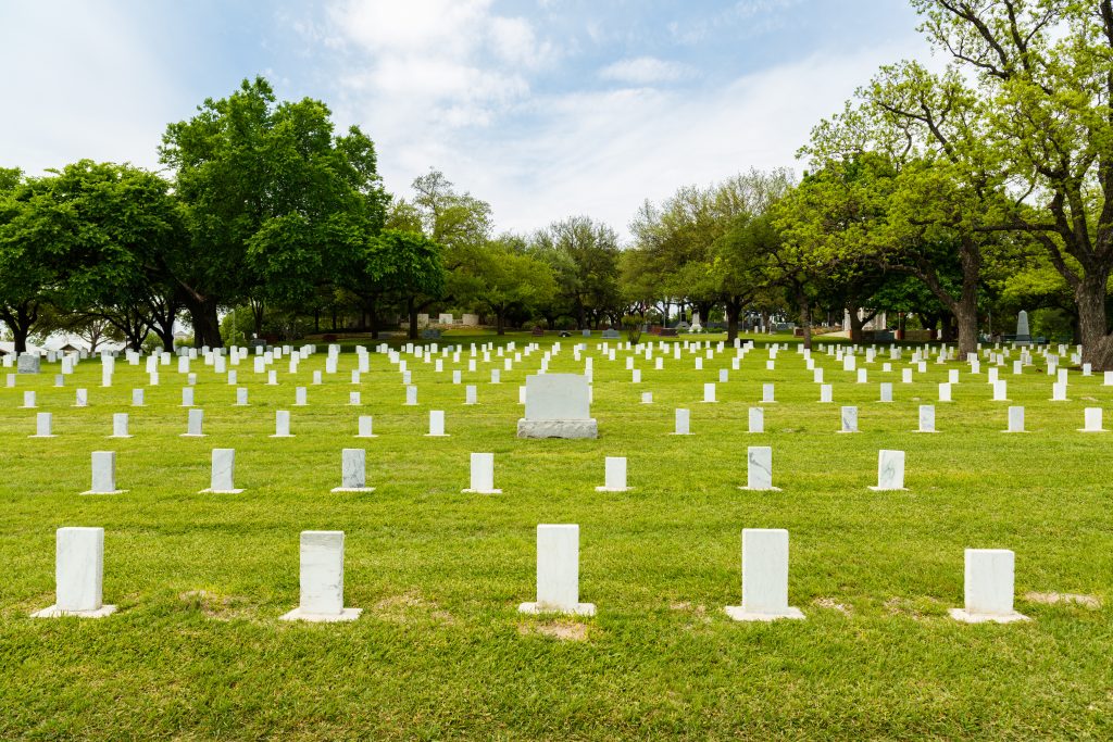 Graves line the Oakwood Cemetery Chapel