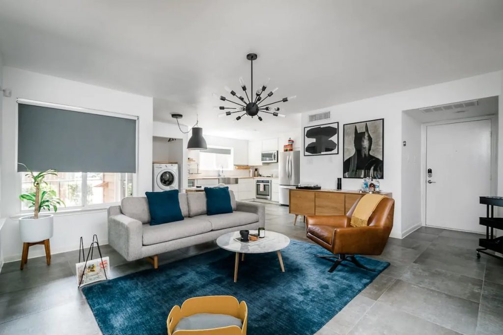 Photo of the living room and kitchen inside of an Airbnb in Texas.