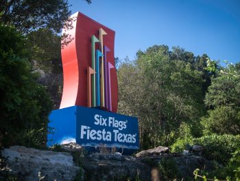 sign for six flags texas, one of the best amusement parks in texas