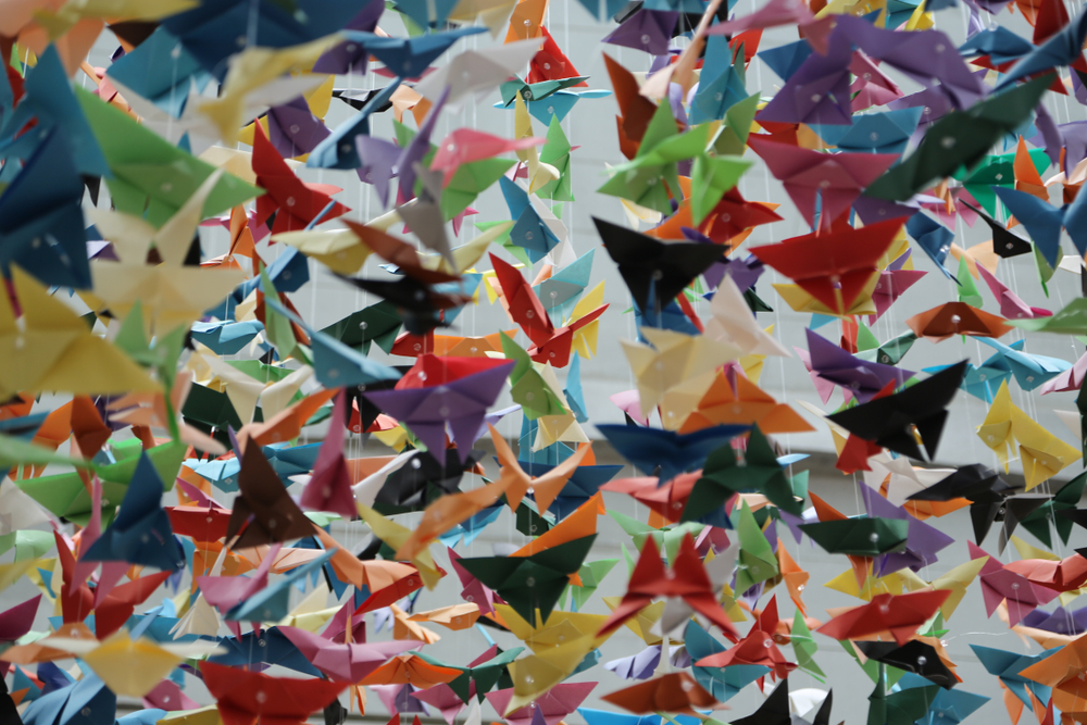 a close up of Paper planes at the George W. Bush Presidential Library and Museum in texas