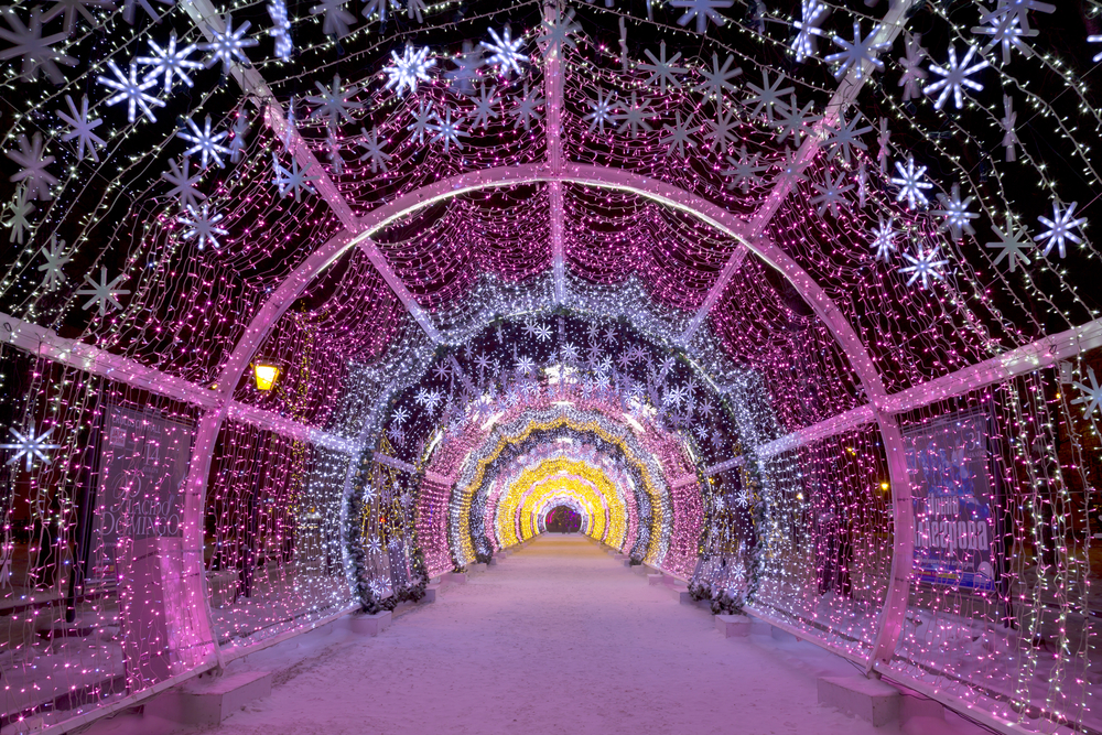 A drive-thru tunnel of lights