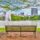 park bench overlooking McGovern lake one of the best lakes in houston