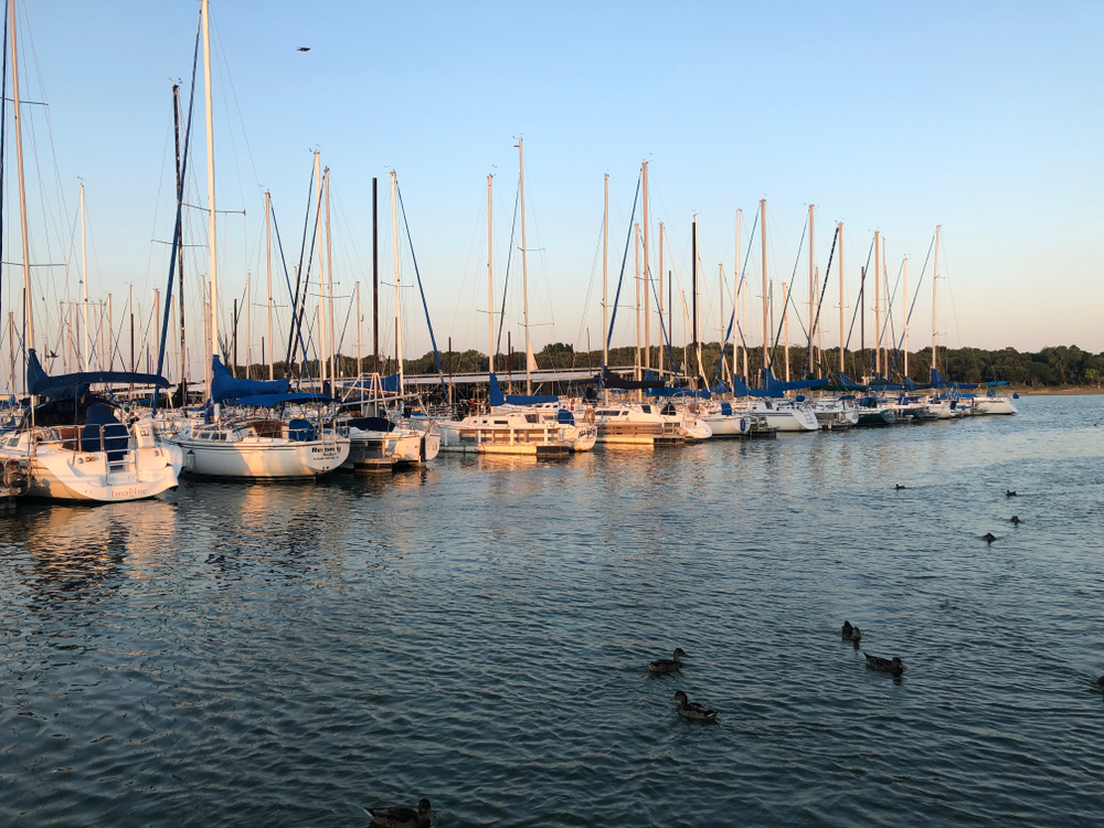 Grapevine lake is one of those lakes in Dallas that have tons of ships and boats lined up in the water, like shown in this photo. 