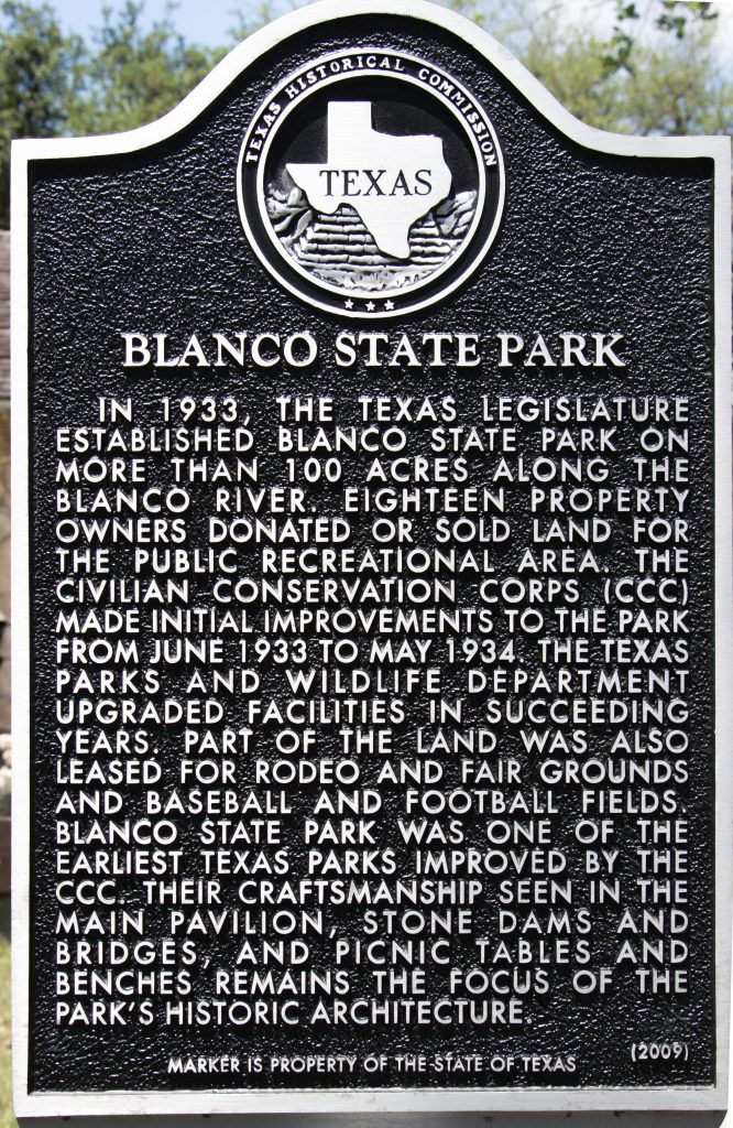 Sign giving the history of Blanco state park.
