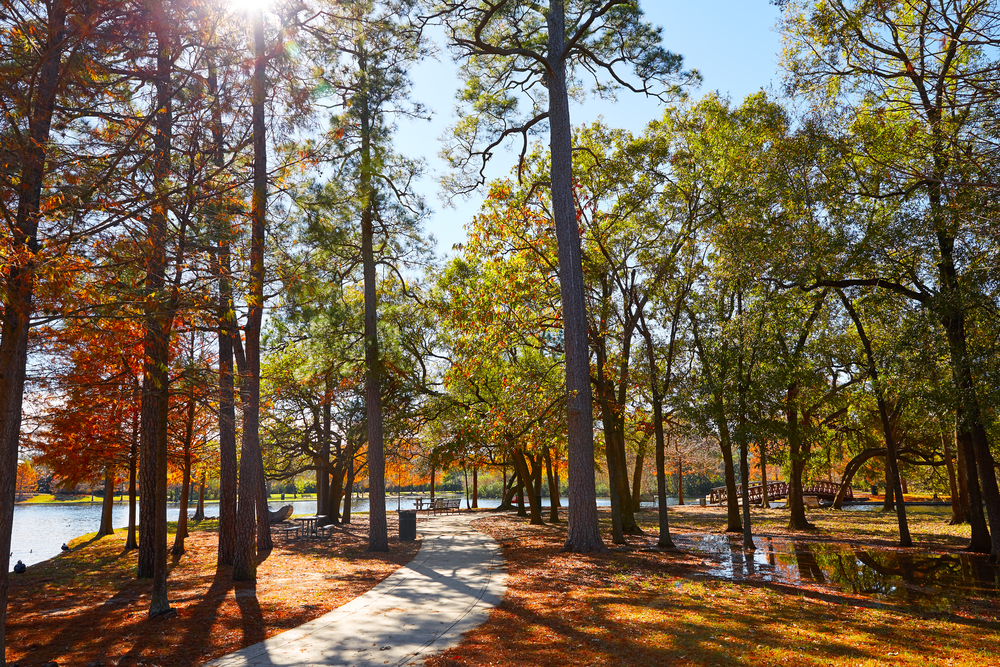 Photo of the hiking trail at Hermann Park Conservancy, some of the best hiking in Houston.