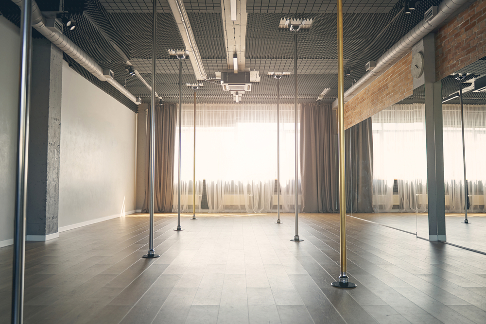 Photo of The Leg Room Studio pole dancing class set up! These classes are great for a Dallas bachelorette party.