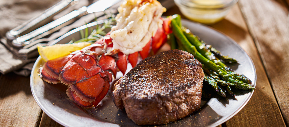 Photo of filet and lobster tail at XOXO dining room, perfect for bachelorette dinner in Dallas!
