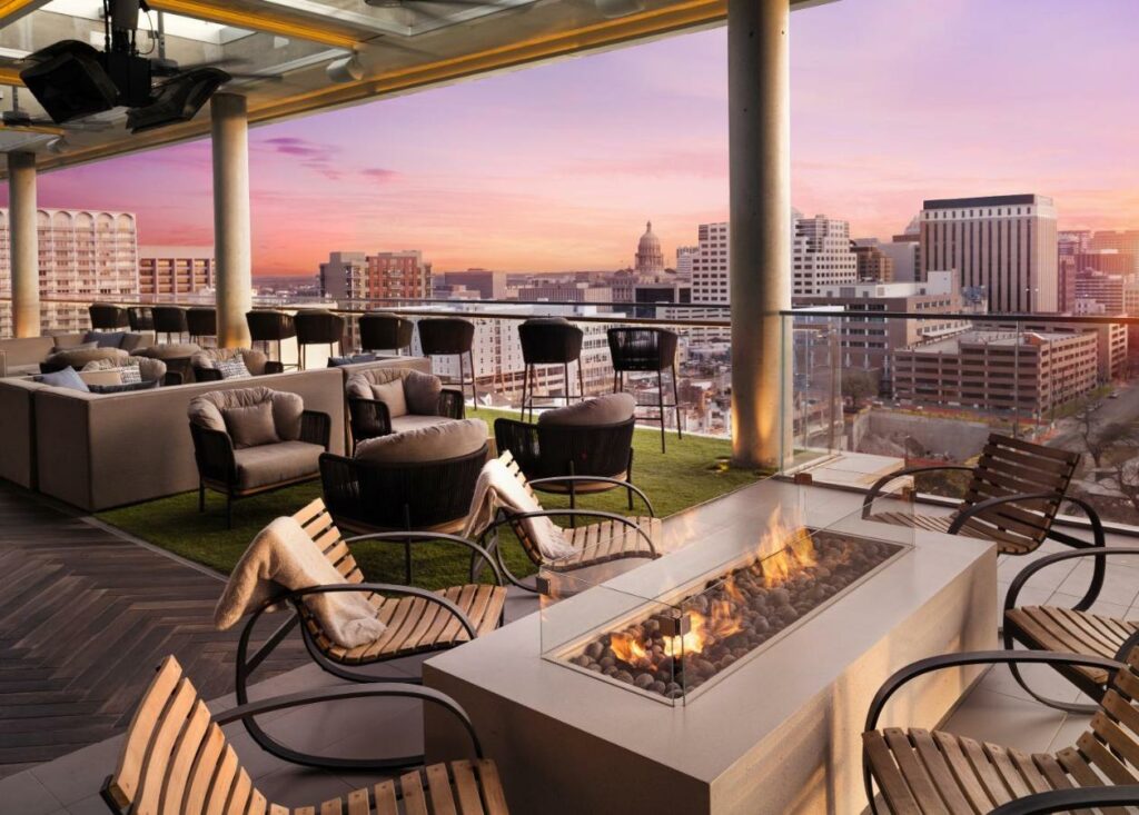 The rooftop terrace overlooks the city, making the AC Hotel by Marriott where to stay in Austin! 