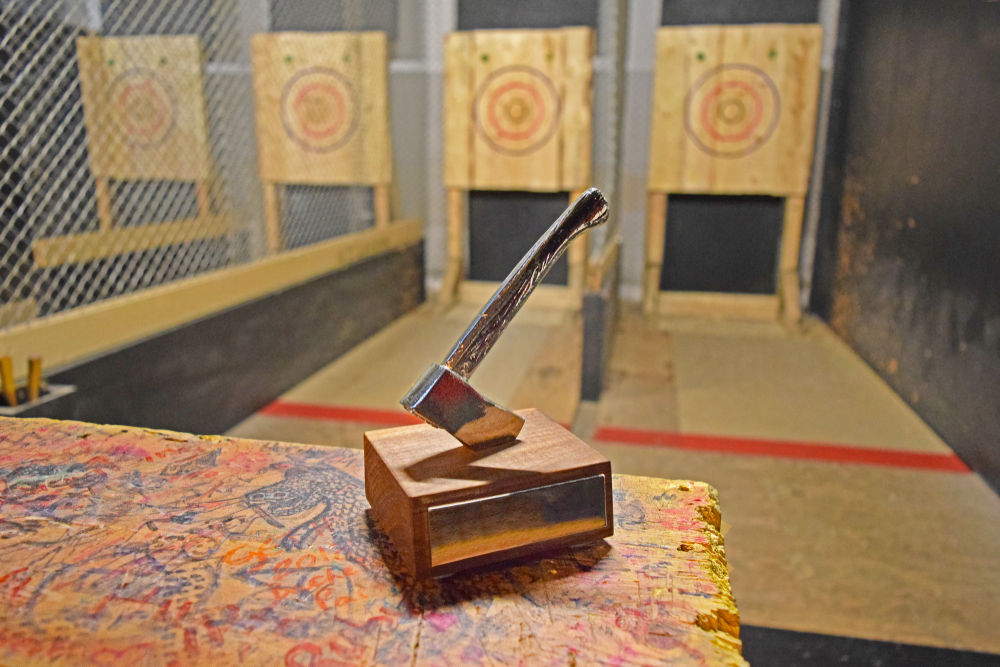 Photo of the axe and throwing lane at Bad Axe Throwing. 