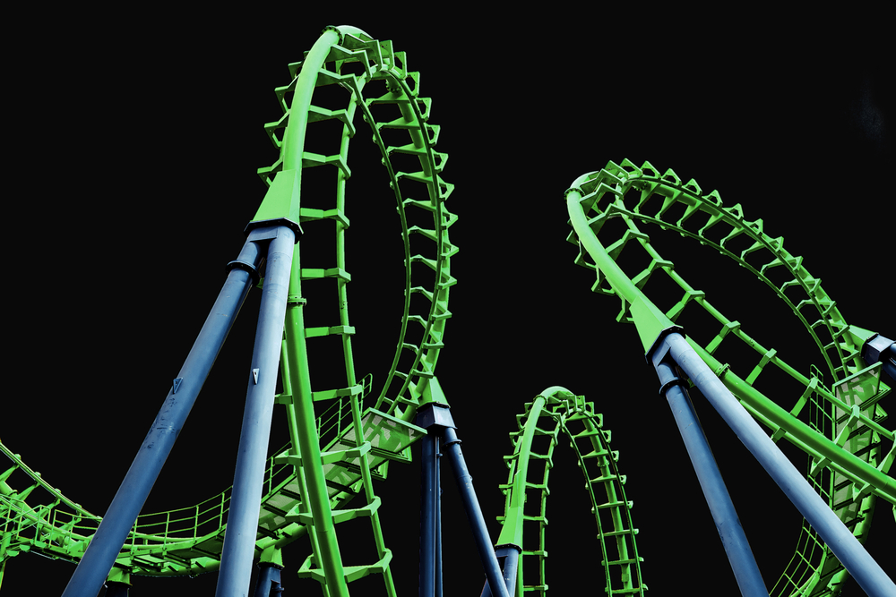 Photo of a roller coaster at Six Flags Over Texas, one of the best things to do in Dallas at night. 